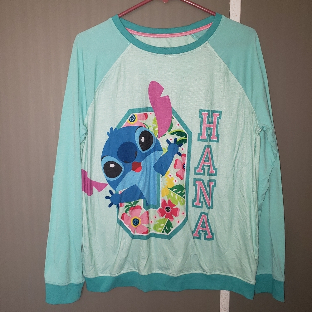 Disney Swestshirt Stitch Ohana Graphic Raglan Mint Teal Long Sleeve Top M